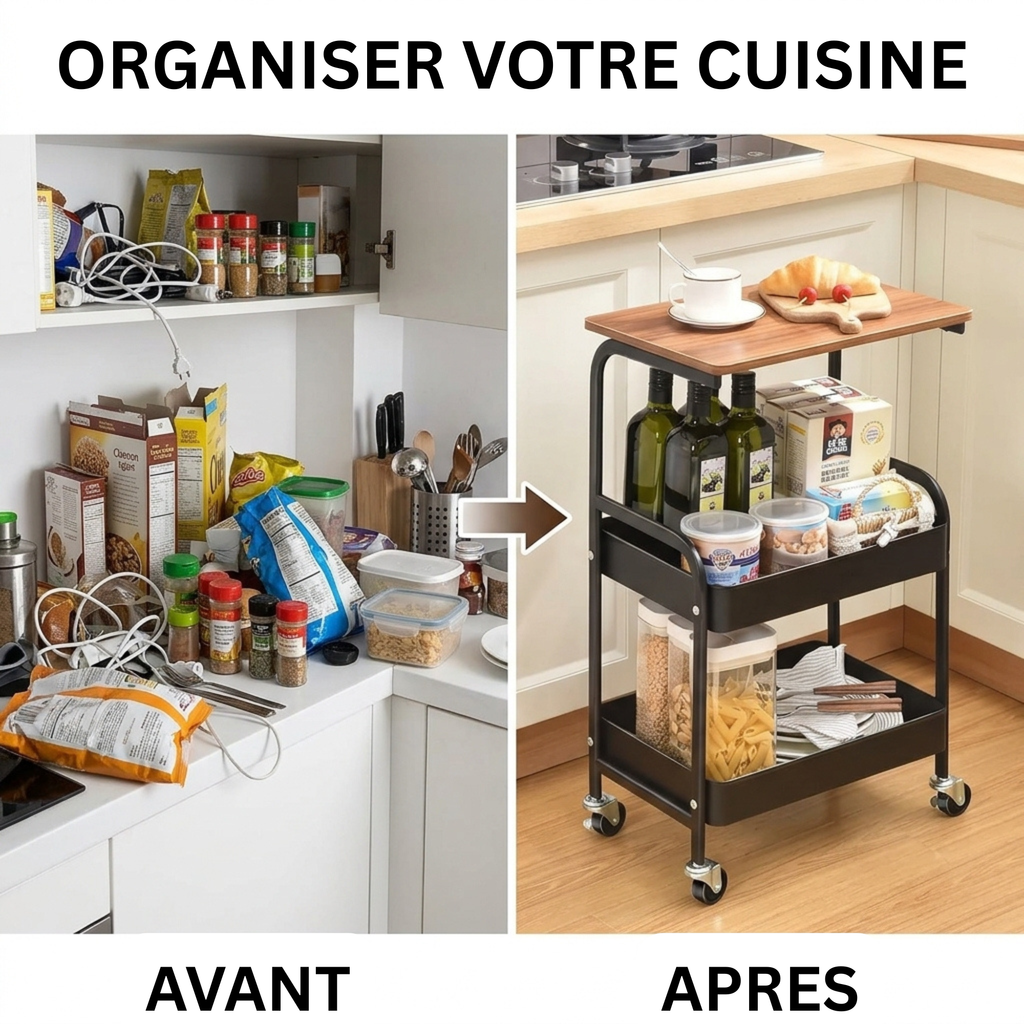 Table d’appoint à roulettes – 3 niveaux modernes
